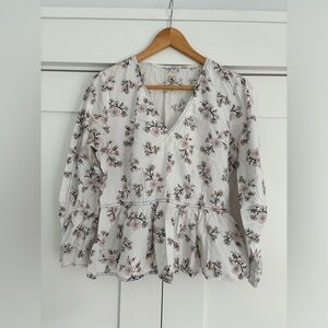 La Vie Rebecca Taylor Peplum Floral Print Blouse - size L